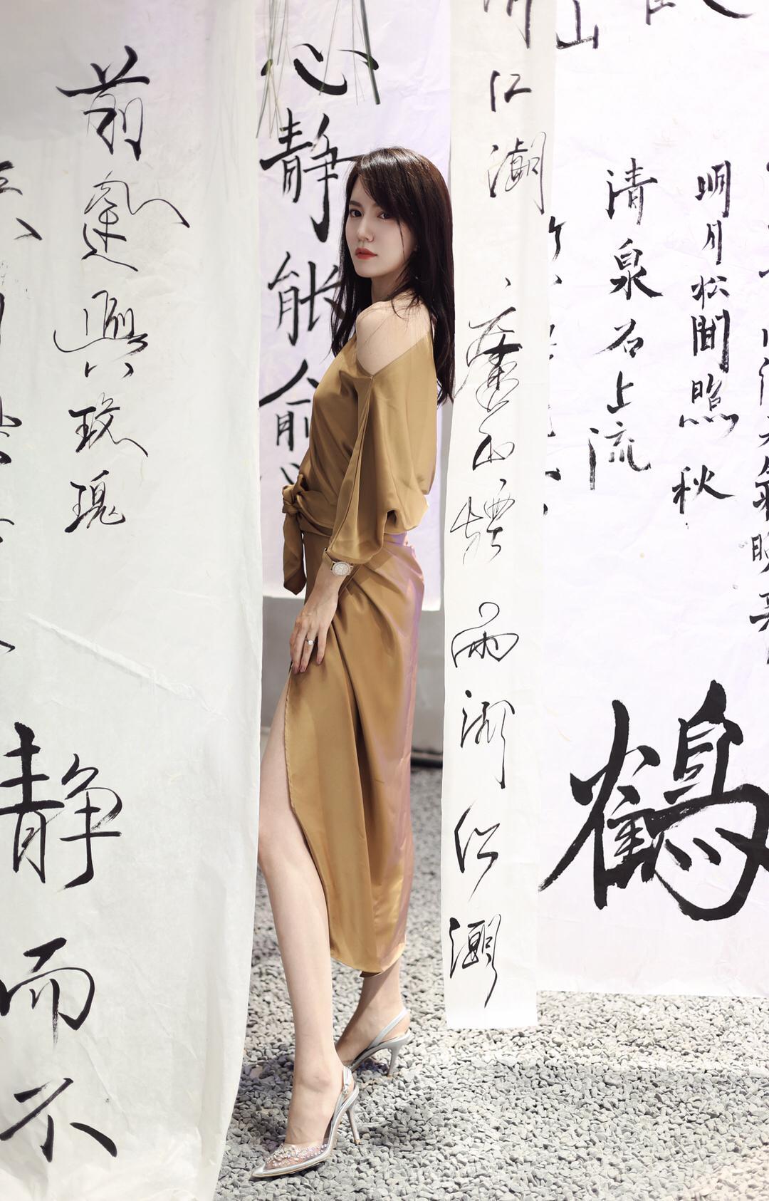 东方素女人妻的字画背景墙照